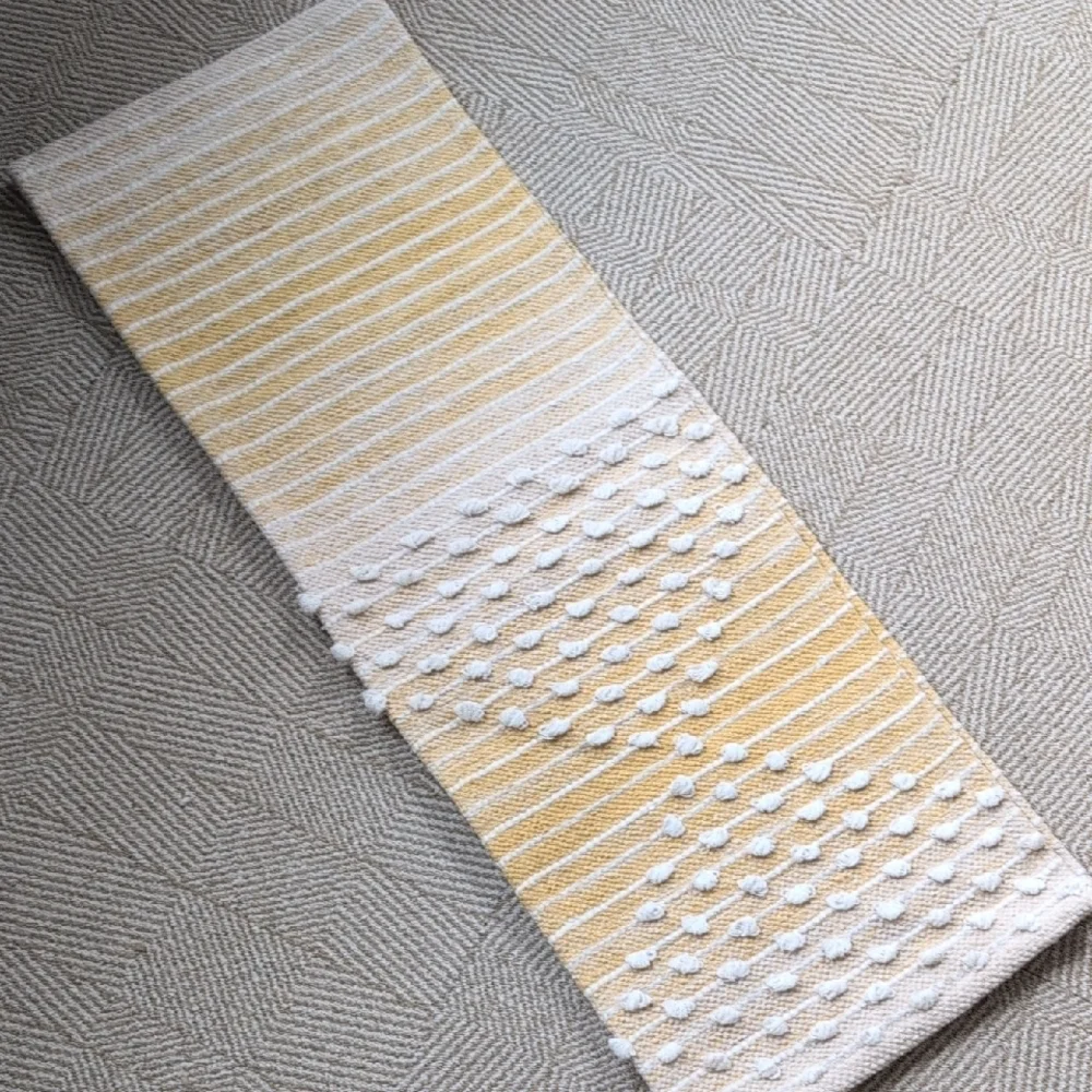 ☀️ Cotton Runner - Table Or Rug - Sunny Ombre Yellow Cream Tan Stripe Diamond